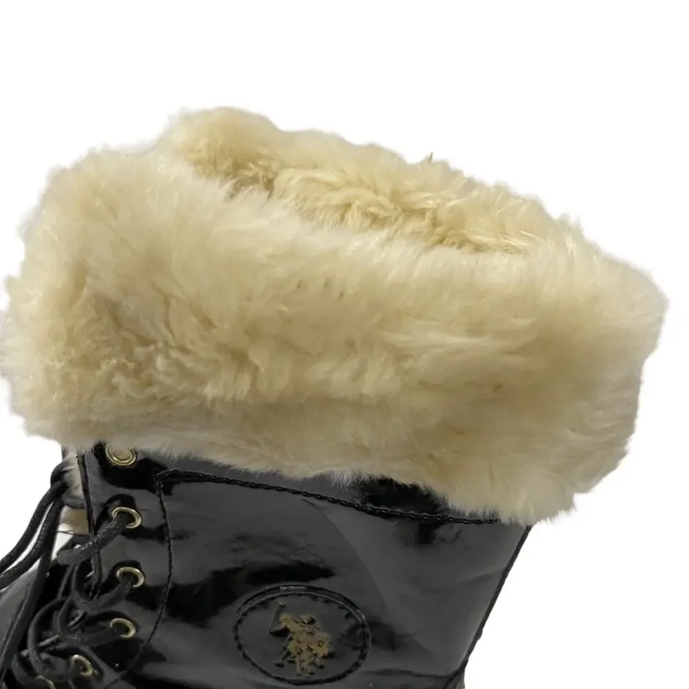 US Polo Assn Madison Black And Cream Faux Fur Lined Boots - Picture 4 of 10